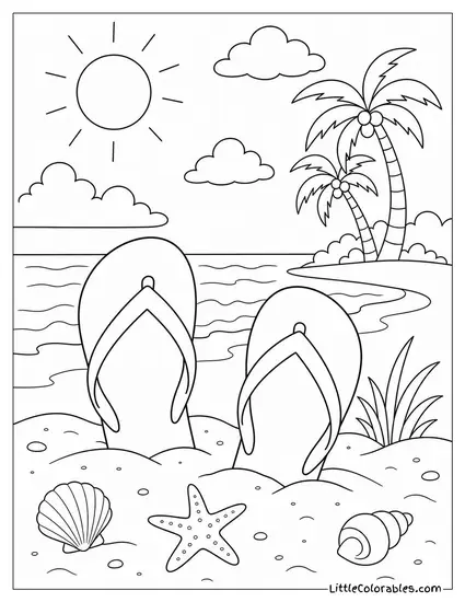 Flip Flops Half Submerged in Soft Beach Sand Coloring Page