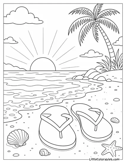 Flip Flops Left at the Edge of the Water Coloring Page