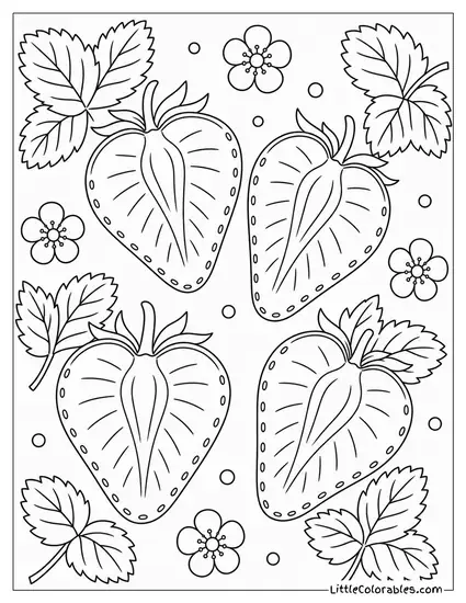 Four Strawberry Halves Facing Upward to Show the Inner Core Coloring Page