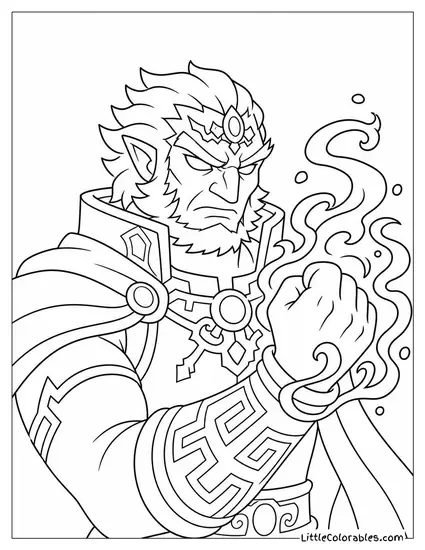 Ganondorf With Dark Energy Swirling Around His Clenched Fist Coloring Page