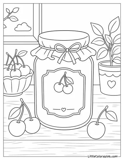 Glass Jar Filled With Sweet Cherry Jam Coloring Page