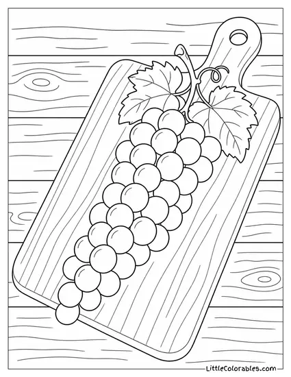 Grapes Arranged in a Long Diagonal Line Across a Wooden Cutting Board Coloring Page
