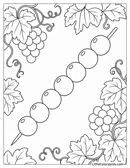 Grapes Lined Up in a Single Neat Row on a Thin Wooden Skewer Coloring Page
