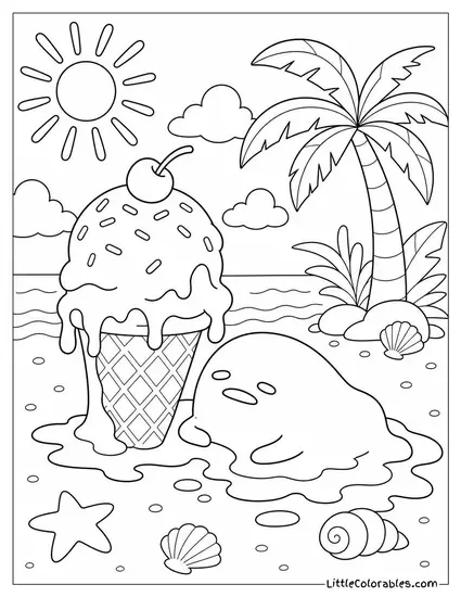 Gudetama Melting Alongside a Melting Ice Cream Cone Coloring Page