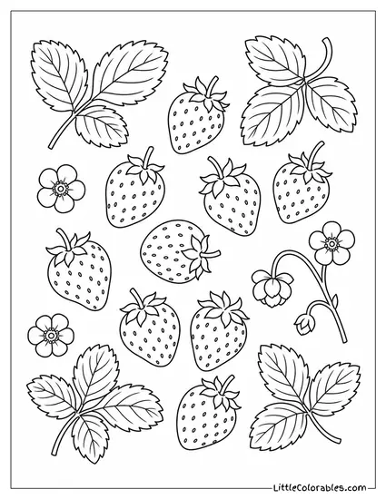 Handful of Small Wild Strawberries Scattered on a Clean Surface Coloring Page