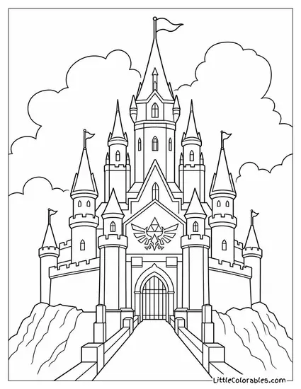 Hyrule Castle Standing Tall Against a Stormy Sky Coloring Page