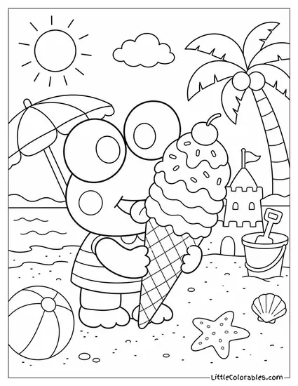 Keroppi Eating a Giant Cone Twice His Size Coloring Page