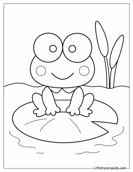 Keroppi Sitting on a Lily Pad in a Quiet Pond Coloring Page