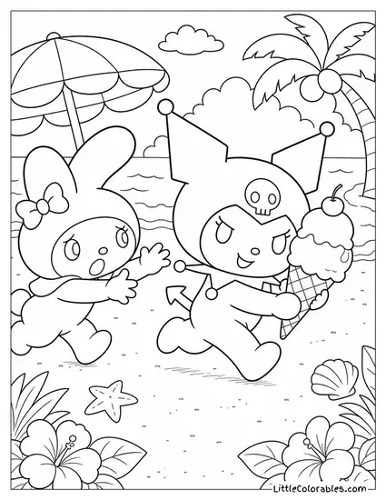 Kuromi Stealing Someone Else's Ice Cream With a Smirk Coloring Page