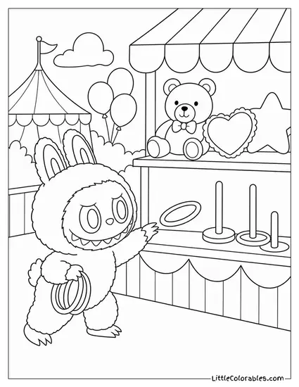 Labubu at a Carnival Trying to Win a Prize Coloring Page