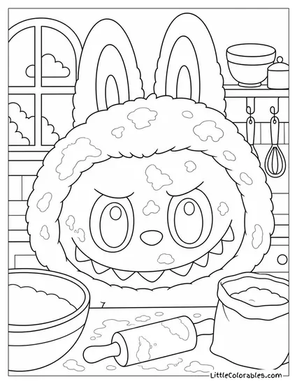 Labubu Face Close Up Dusted in Flour From Baking Coloring Page