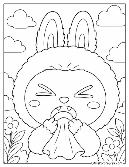 Labubu Face Close Up Mid Sneeze With Eyes Scrunched Shut Coloring Page