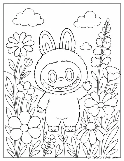 Labubu in a Field of Tall Wildflowers Coloring Page