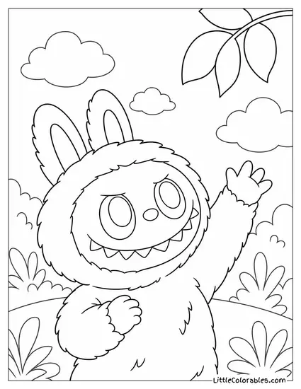 Labubu Waist Up Reaching Up Toward Something Just Out of Frame Coloring Page