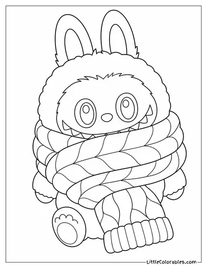 Labubu Wrapped in an Oversized Knitted Scarf Coloring Page