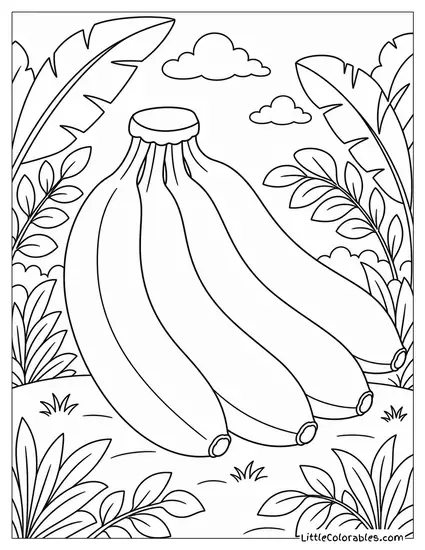 Large Cluster of Five Bananas Bound Together Coloring Page