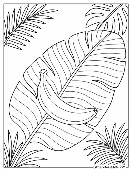 Large Tropical Banana Leaf with a Single Banana Resting on It Coloring Page