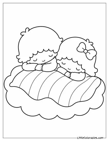 Little Twin Stars Sleeping Together on a Soft Striped Cloud Coloring Page
