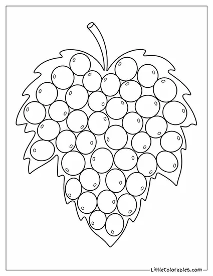 Loose Grapes Arranged to Fill the Outline of a Simple Leaf Shape Coloring Page