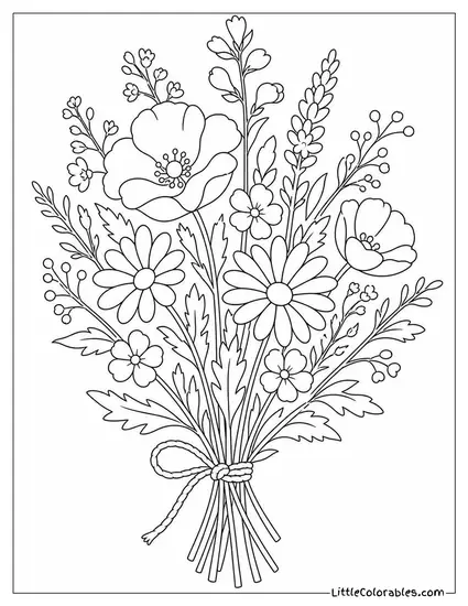 Loose Wildflower Bouquet Tied with a Single Piece of Twine Coloring Page