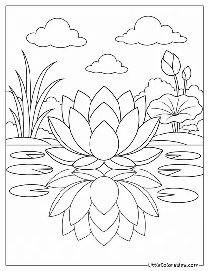 Lotus Flower Reflected Perfectly in Still Water Coloring Page