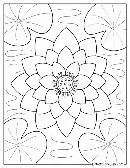 Lotus Flower Viewed Directly from Above Showing Every Petal Coloring Page
