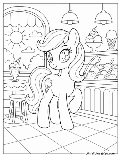 My Little Pony With an Ice Cream Cone Cutie Mark at a Parlor Coloring Page