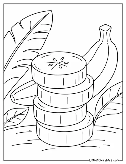 Neat Pile of Four Thick Banana Slices Coloring Page