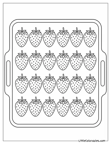 Neat Rows of Six Strawberries Arranged on a Baking Sheet Coloring Page