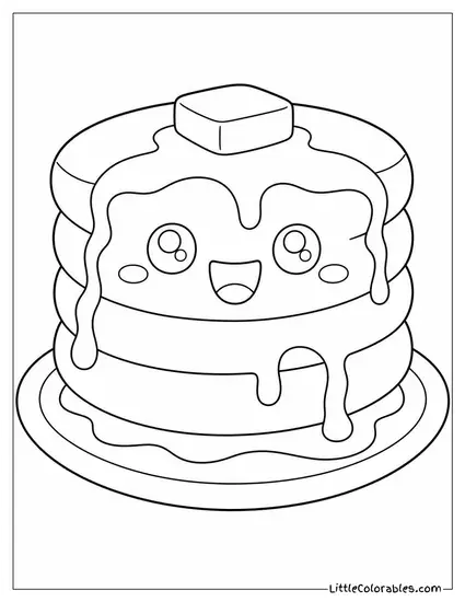 Pancake Stack Dripping Syrup With a Happy Face Coloring Page