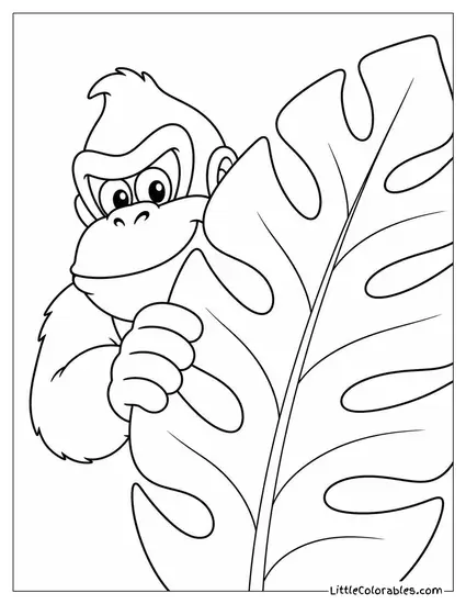 Peeking Out From Behind a Giant Jungle Leaf Coloring Page