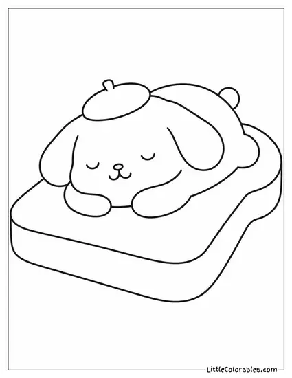 Pompompurin Napping on a Warm Slice of Toast Coloring Page