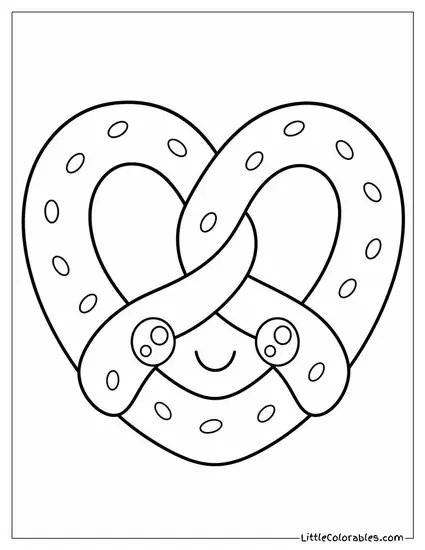 Pretzel Twisted Into a Heart Shape With a Smile Coloring Page