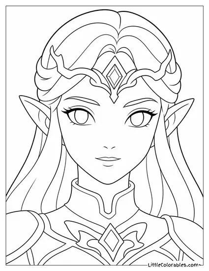 Princess Zelda Face Close Up With a Calm Determined Expression Coloring Page