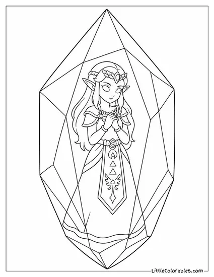 Princess Zelda Sealed Within a Crystal of Light Coloring Page
