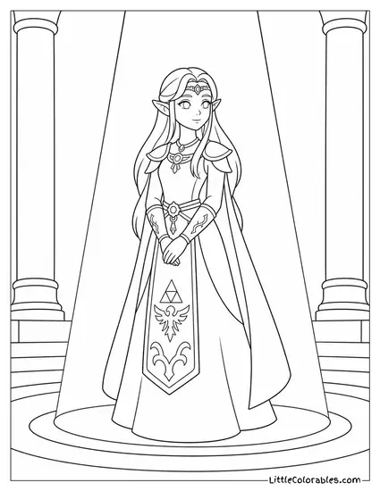 Princess Zelda Standing in a Beam of Light Inside a Temple Coloring Page