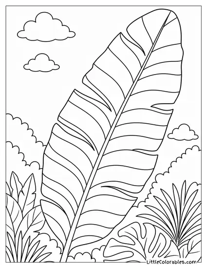 Simple Line Drawing of a Large Banana Tree Leaf Coloring Page