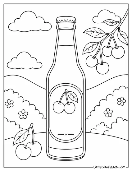 Simple Outline of a Glass Bottle of Cherry Soda Coloring Page