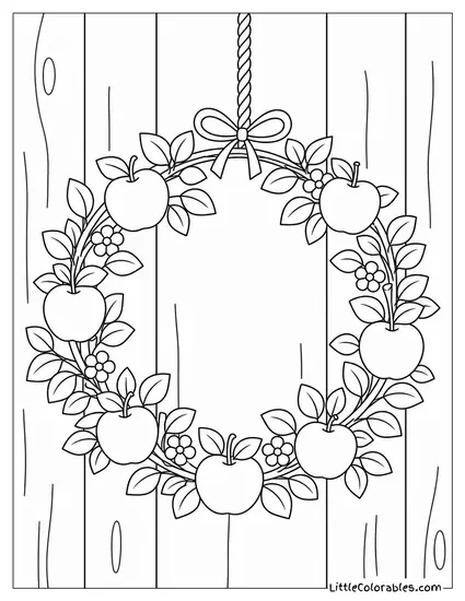 Simple Round Apple Tree Wreath Hanging Up Coloring Page
