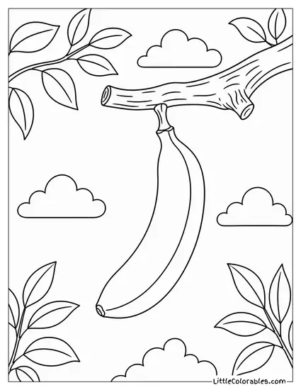 Single Banana Hanging from a Small Piece of a Tree Branch Coloring Page