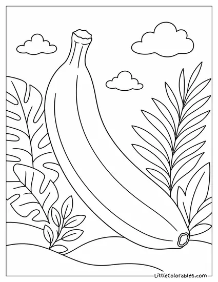 Single Banana Showing the Top Stem and the Dark Bottom Tip Coloring Page