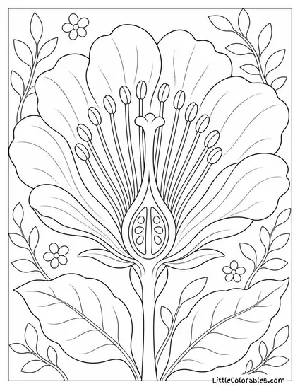 Single Bloom Cross Section Showing Every Petal and Stamen Coloring Page