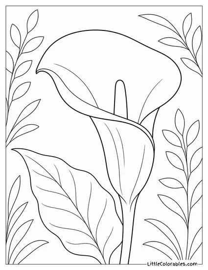 Single Calla Lily Bloom Showing its Elegant Trumpet Curve Coloring Page
