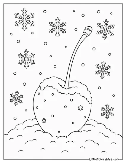 Single Cherry Covered in Soft Winter Snowflakes Coloring Page