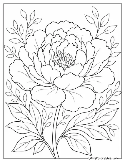 Single Coral Peony with Warm Gradient Petals in Detail Coloring Page