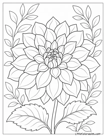 Single Dahlia Bloom with Layered Petals Detailed Coloring Page
