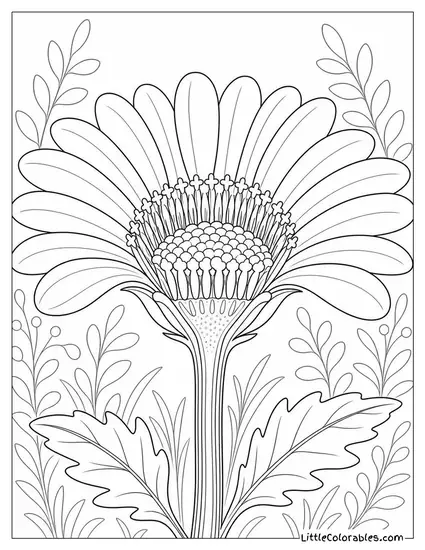 Single Daisy Bloom Cross Section Showing Center Detail Coloring Page