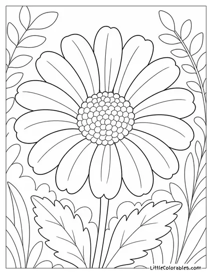 Single Daisy Bloom with a Yellow Center Close Up Coloring Page