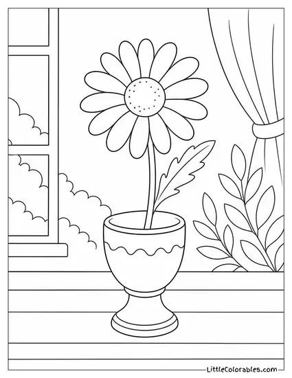 Single Daisy in a Tiny Ceramic Egg Cup Coloring Page