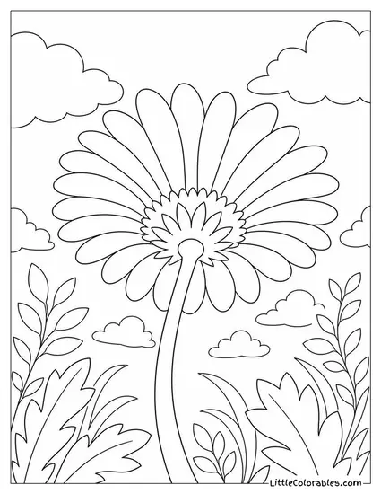 Single Daisy Viewed from Directly Below Looking Up Coloring Page